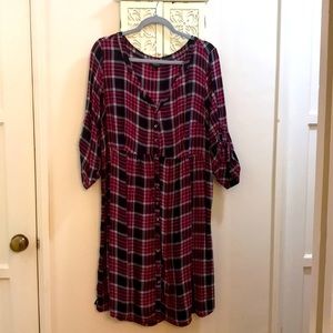 Torrid Burgundy & Black Plaid Baby Doll dress SZ 2 Plus